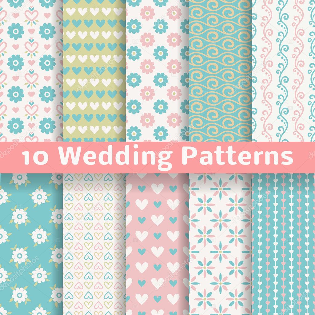 Pastel loving wedding vector seamless patterns (tiling).