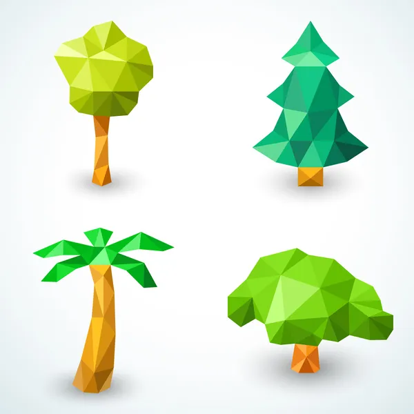 Reihe polygonaler Origami-Baum-Ikonen. Vektorillustration — Stockvektor