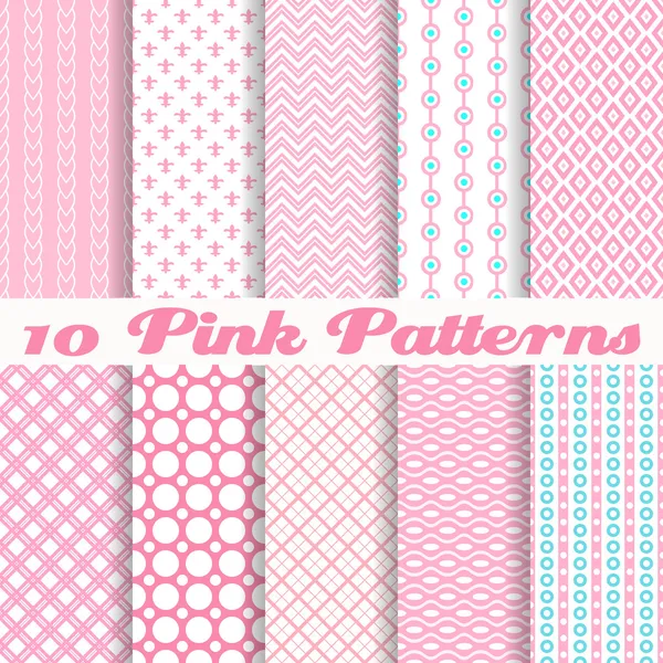 Pink different vector seamless patterns — Stock Vector