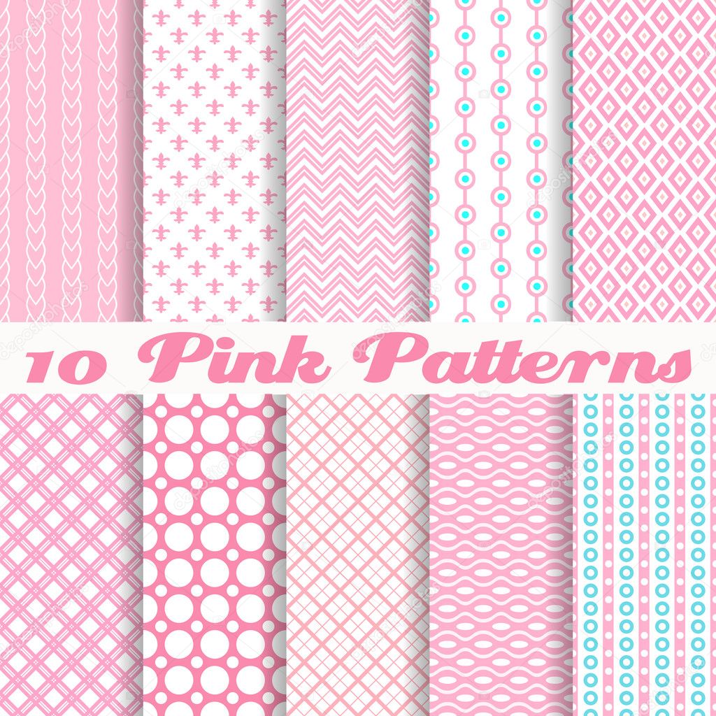 Pink different vector seamless patterns