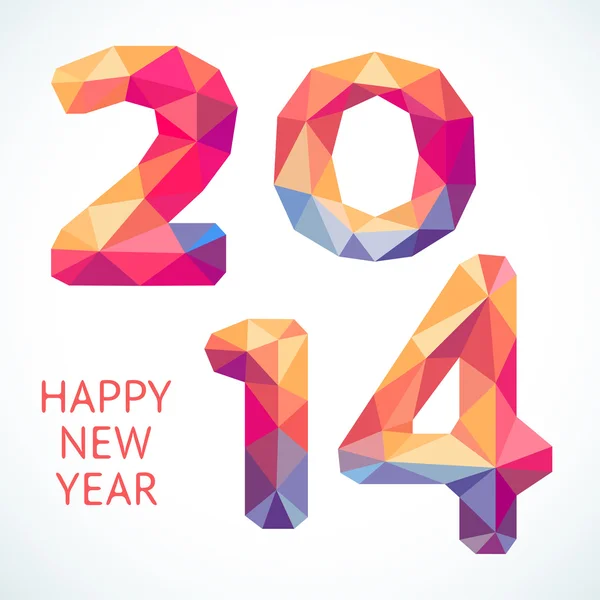 Feliz Año Nuevo tarjeta de felicitación colorida hecha en poligonal — Vector de stock