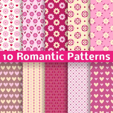 Romantic different vector seamless patterns (tiling).