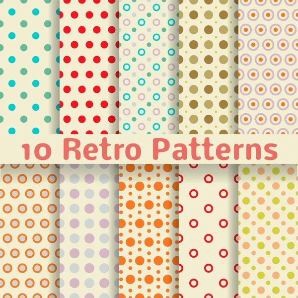 Retro dot vector seamless patterns (tiling). — Stock Vector