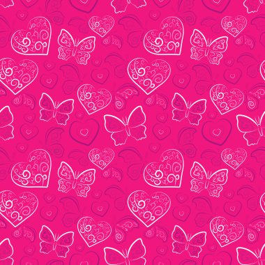 Dikişsiz desen vektör romantik kalp ve kelebek