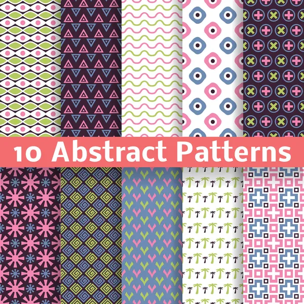 Abstract patterns. Set of vector seamless background — Stock Vector