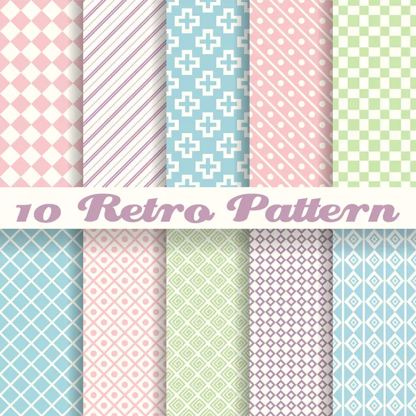 Pastel retro different vector seamless patterns (tiling) — Stock Vector