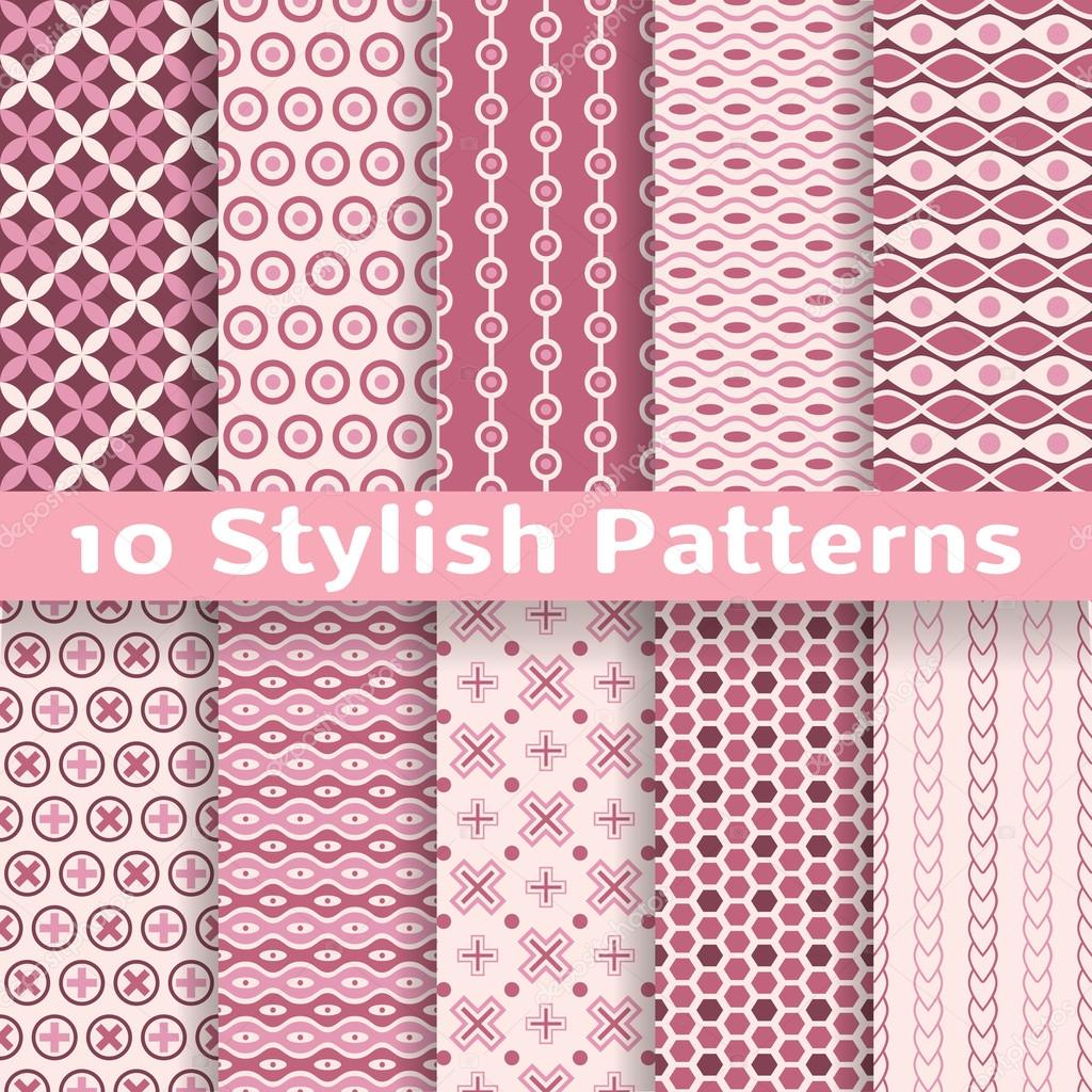 Stylish vector seamless patterns (tiling). Pink color