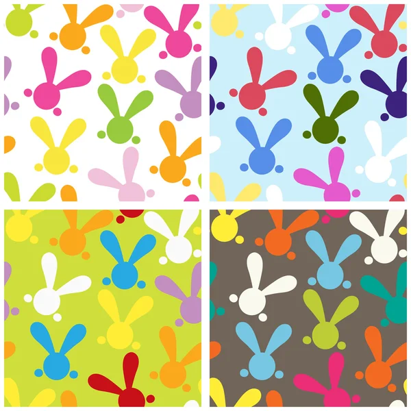 Set of colorful seamless paterns with easter bunny — Stock Vector