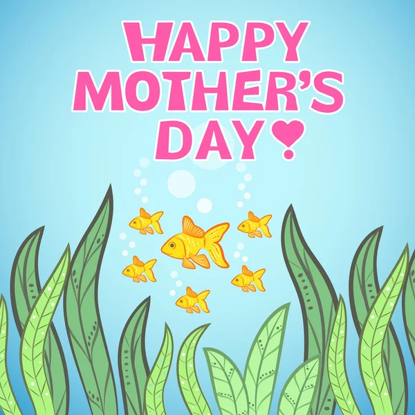 Projeto de cartão de saudação com peixes para o Dia das Mães. Vector illustra — Vetor de Stock