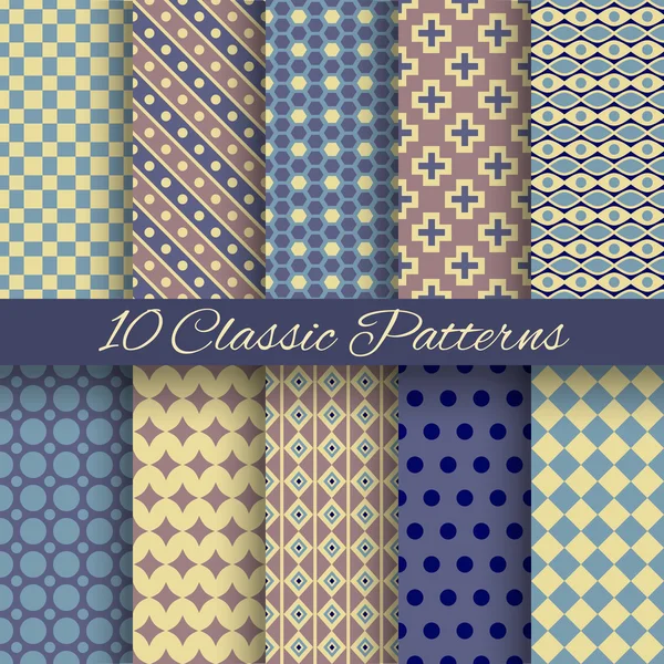 Classic different vector seamless patterns (tiling) — Stock Vector