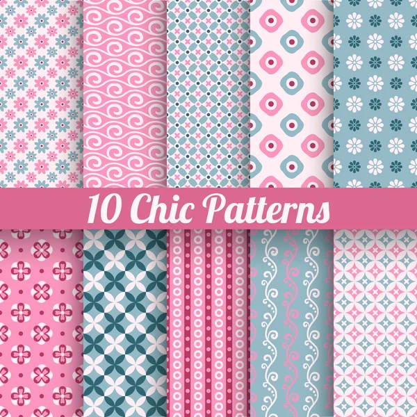 Chic different vector seamless patterns (tiling) — Stock Vector