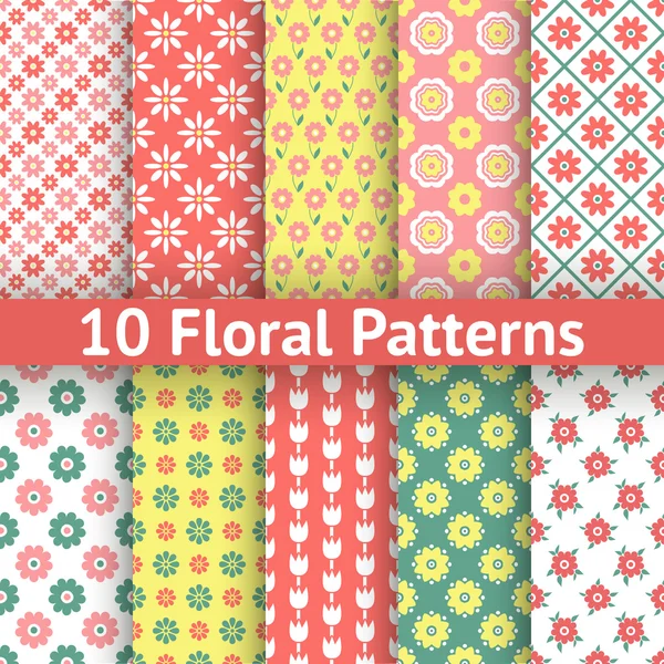 Different floral vector seamless patterns (tiling). — Stock Vector