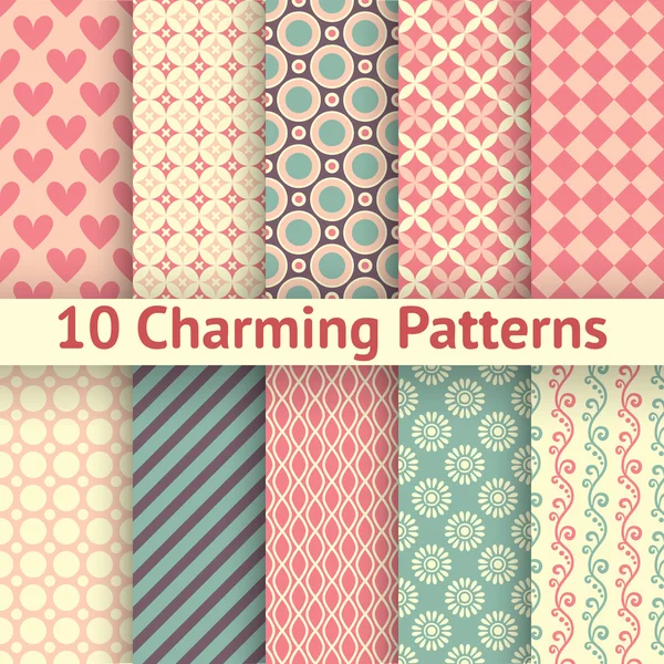 Romantic different vector seamless patterns (tiling). — Stock Vector