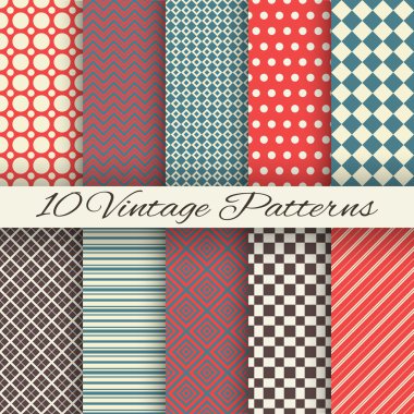 Vintage different vector seamless patterns (tiling)