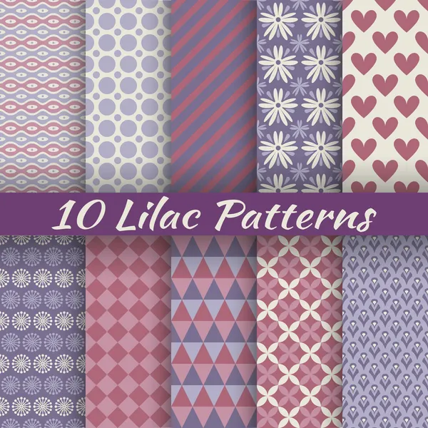 Lilac different vector seamless patterns (square swatches) — Stock Vector