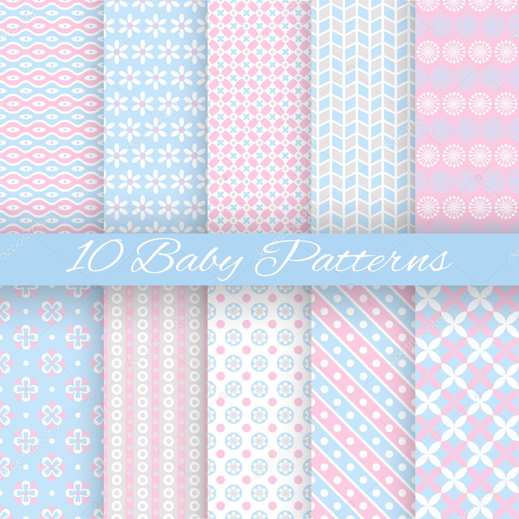 Baby pastel different vector seamless patterns (tiling)