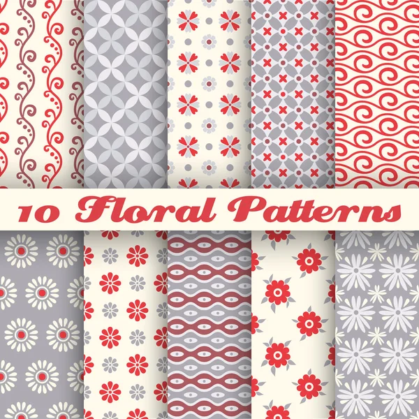 10 Floral fashionable vector seamless patterns (tiling) — Stock Vector