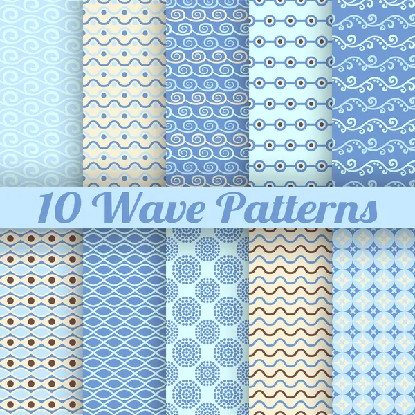 10 Onda diferentes padrões sem costura (azulejos ) — Vetor de Stock