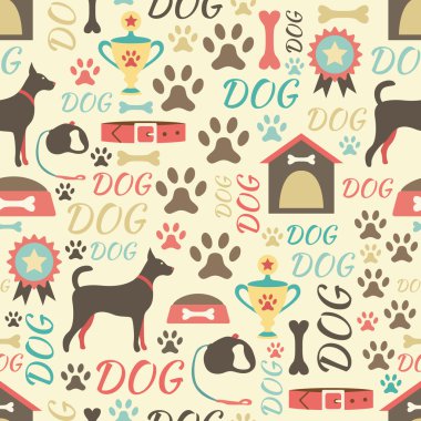 Retro sorunsuz vektör desen köpek simgeler. sonsuz doku olabilir