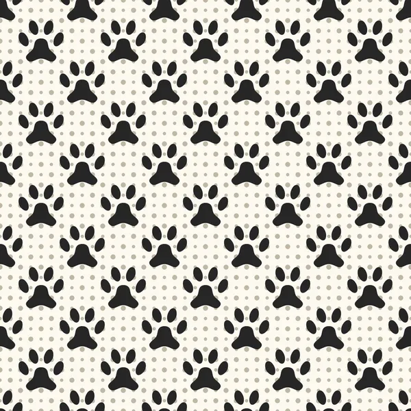 Seamless animal pattern of paw footprint and dot. Endless textur — Stock Vector