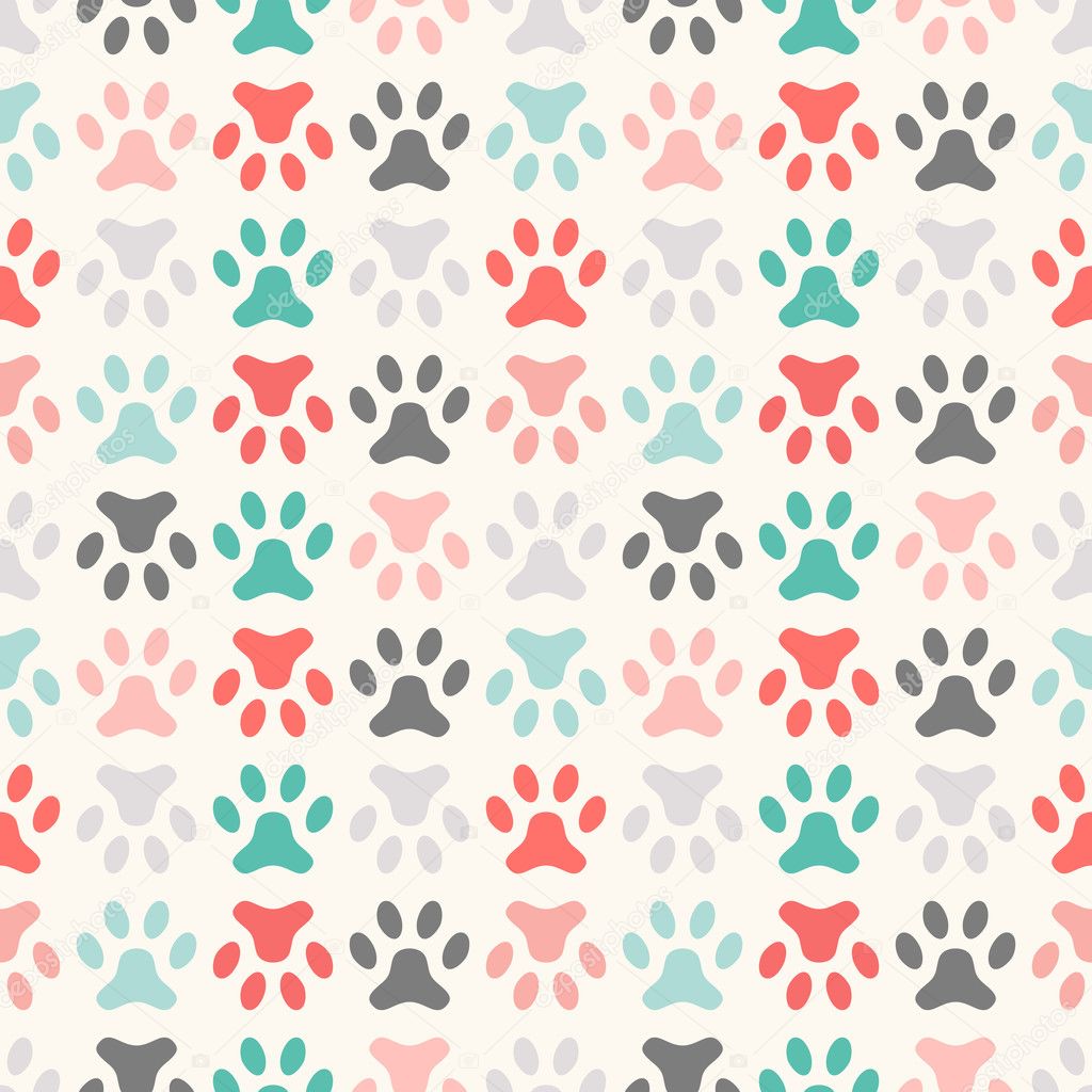 Animal seamless vector pattern of paw footprint. Endless texture