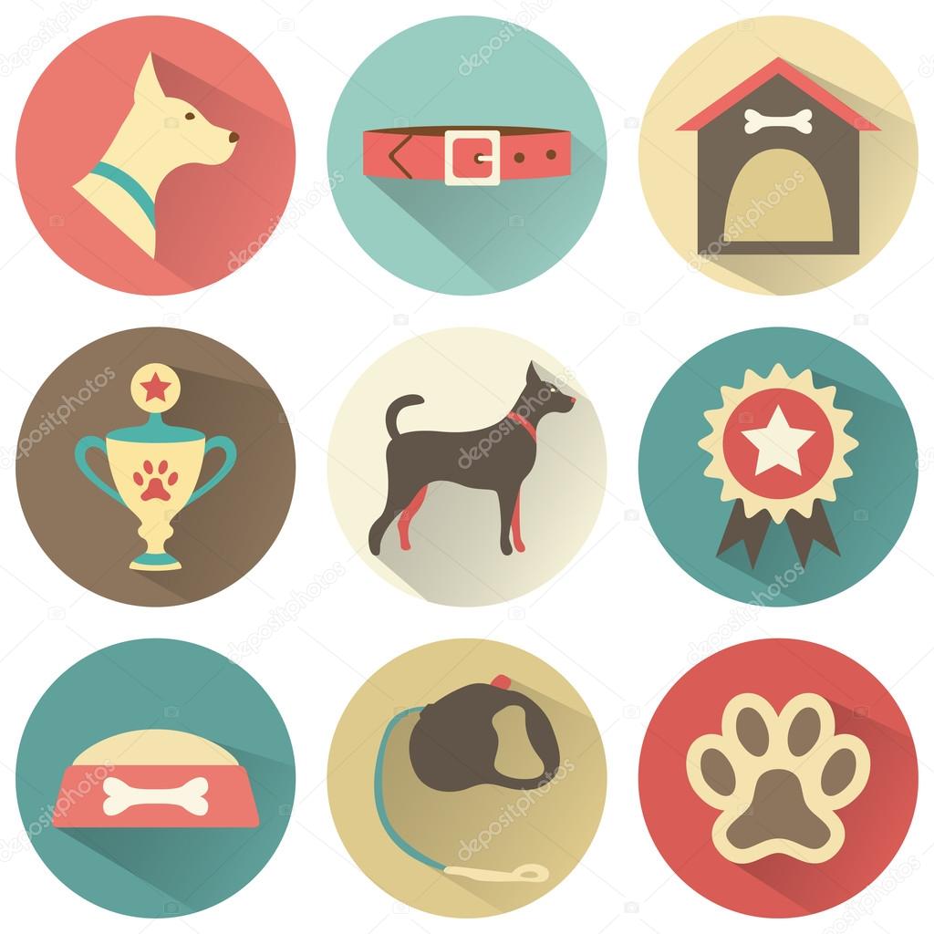 Retro dog icons set. Vector illustration for web