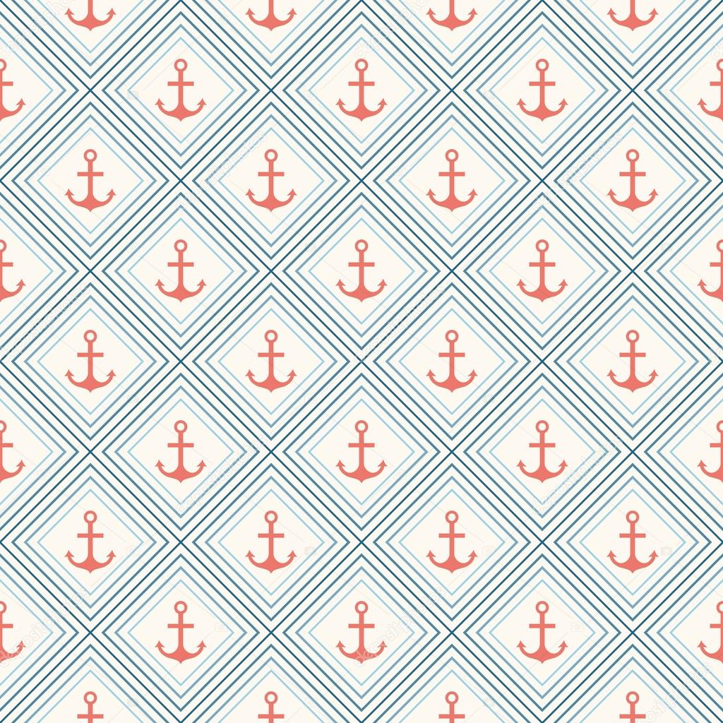 Seamless vector pattern of anchor shape and line