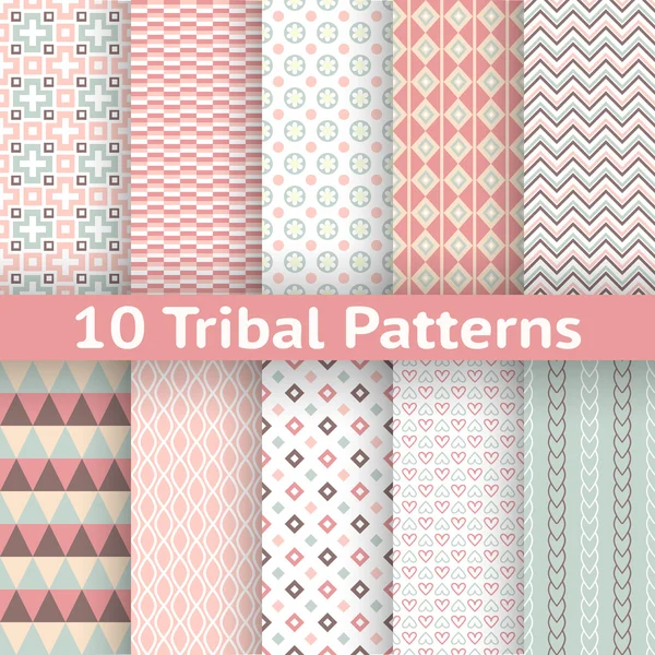 10 Tribal vector seamless patterns. Endless texture — Stock Vector