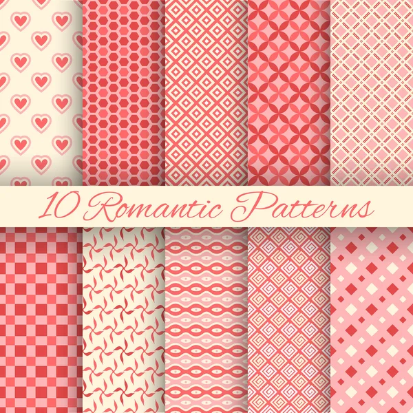 10 Romantic vector seamless patterns — Stock Vector