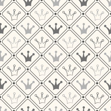 taç ile basit sorunsuz vektör desen. siyah-beyaz renk