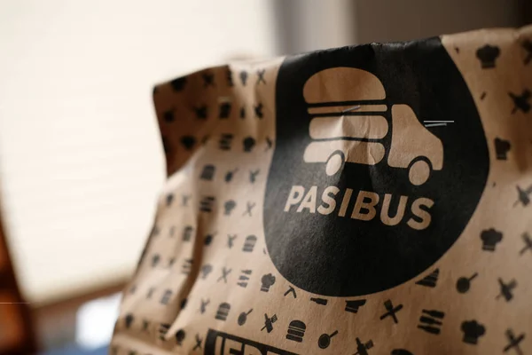 Lublin Poland April 2022 Paper Bag Take Away Hamburgers Delivered — стоковое фото