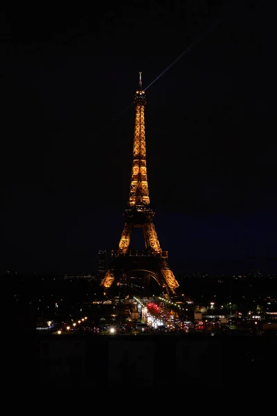 Tour Eiffel Emblématique Avec Lumières Allumées Nuit Vue Trocadéro Paris — Photo