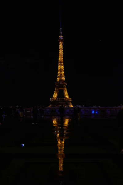 Tour Eiffel Emblématique Avec Lumières Allumées Nuit Vue Trocadéro Paris — Photo