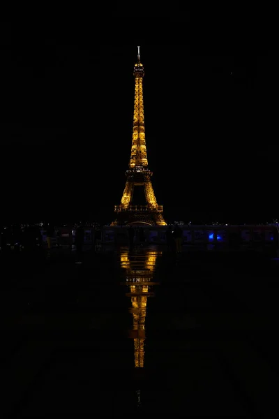 Tour Eiffel Emblématique Avec Lumières Allumées Nuit Vue Trocadéro Paris — Photo