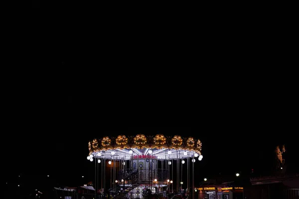 Vintage Carrousel Och Lights Nära Eiffeltornet Natten Paris Frankrike — Stockfoto