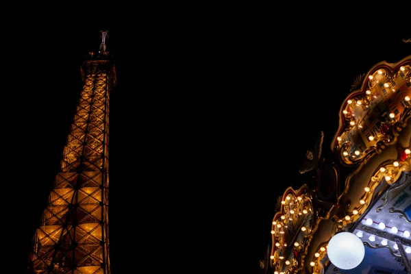 Vintage Carrousel Lights Eiffel Tower Night Paris França — Fotografia de Stock