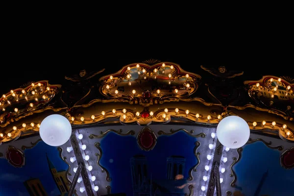 Vintage Carrousel Lights Eiffel Tower Night Paris France — Stock Photo, Image