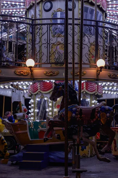 Vintage Carrousel Lights Eiffel Tower Night Paris França — Fotografia de Stock