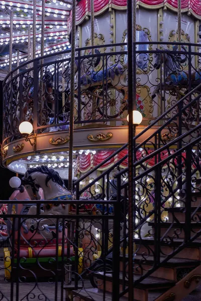 Vintage Carrousel Lights Eiffel Tower Night Paris France — Stock Photo, Image