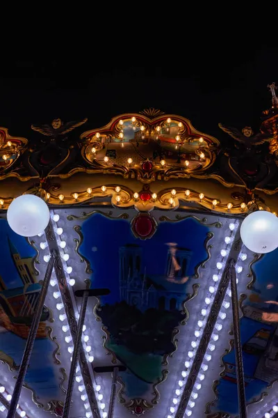 Vintage Carrousel Lights Eiffel Tower Night Paris France — Stock Photo, Image