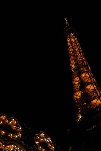 Carrousel Vintage Lumières Près Tour Eiffel Nuit Paris France — Photo