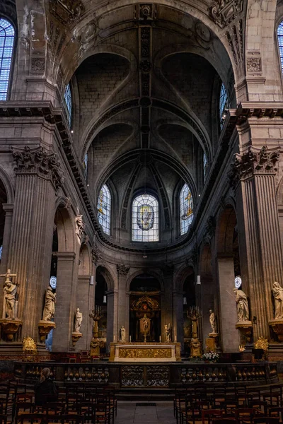 シュルピス教会の内部 Eglise Saint Sulpice 1754年 パリ最大の教会の一つ フランス — ストック写真