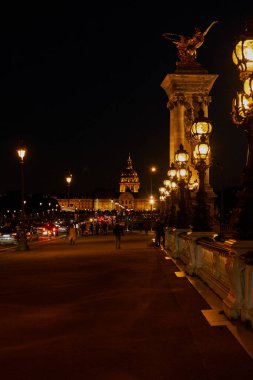 Pont Alexandre III 'teki Iconic Lamba Direkleri Paris' teki Seine Nehri üzerindeki Ünlü Köprü. Şehrin en önemli yerlerinden biri..