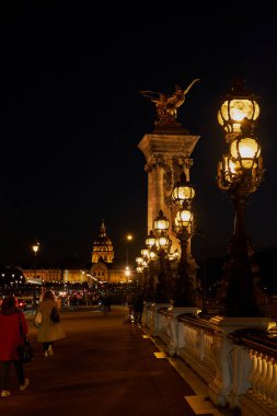 Pont Alexandre III 'teki Iconic Lamba Direkleri Paris' teki Seine Nehri üzerindeki Ünlü Köprü. Şehrin en önemli yerlerinden biri..