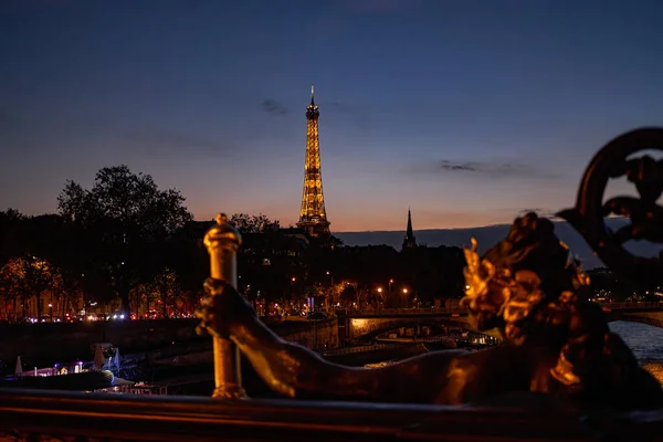 Vue Tour Eiffel Depuis Pont Alexandre Iii Fameux Pont Sur — Photo