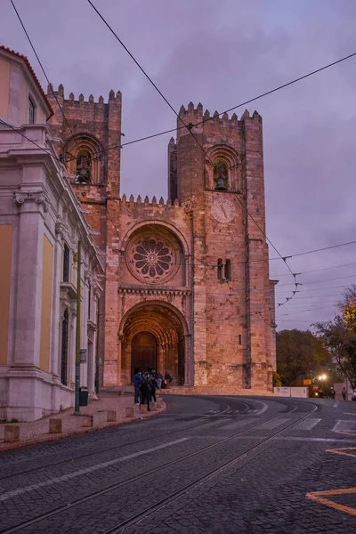 Catedral Santa Maria Igreja Católica Alfama Anoitecer Lisboa Portugal — Fotografia de Stock