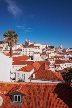 Panorama View - Santa Luzia bakış açısı (miradouro), Alfama eski şehri - Lizbon, Portekiz