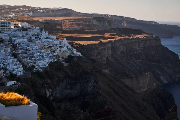 Vue Aérienne Panoramique Village Fira Île Santorin Grèce Maisons Blanches — Photo