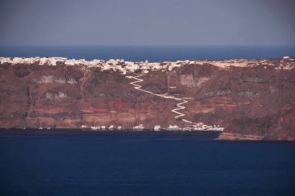 Vue Aérienne Panoramique Village Thirasia Dans Île Santorin Grèce Maisons — Photo