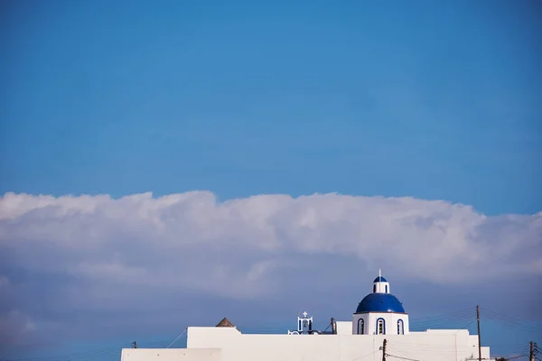 Sankt Nikolaos Heliga Kloster Med Sin Blå Kupol Imerovigli Santorini — Stockfoto